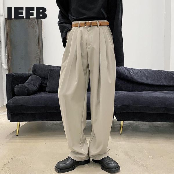 

men's suits & blazers iefb wear 2021 spring solid color multi-layer movable pleated trousers for male loose casualwide pants korean tid, White;black