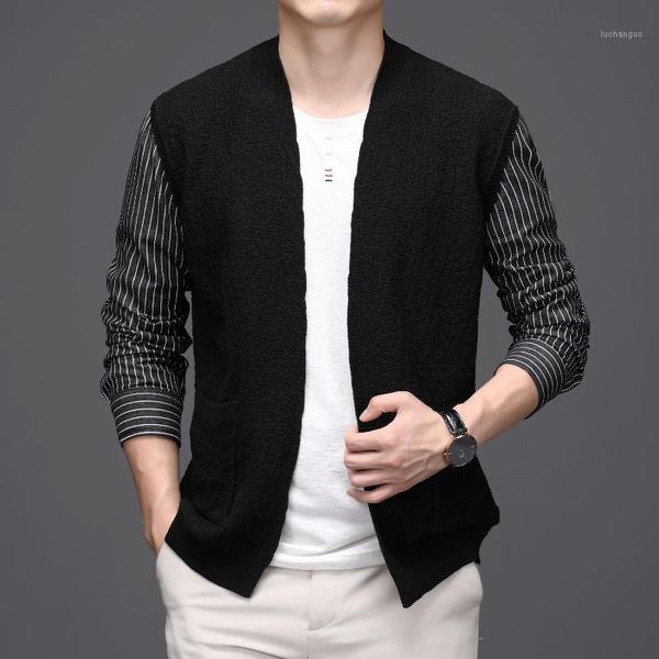 

trendy stripe patchwork cardigan men novelty long shirt sleeve sim fit cardigan masculino sweater men fashion big size1, White;black