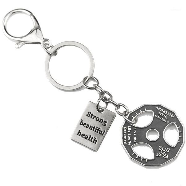

dumbbell crossfit keychain weight plate strong beautiful health charm car bag key ring sports men motivational jewelry1, Silver