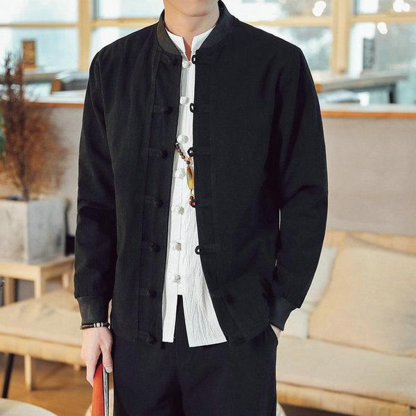 

men's jackets 2021 traditional chinese style jacket coat men cotton linen loose mens solid casual male plus size m-5xl, Black;brown