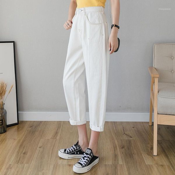 

women's jeans women's 2022 woman high waist harem trousers denim casual white ladies boyfriend female long pants streetwear, Blue