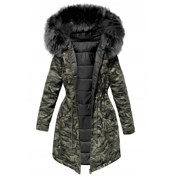 

women winter jacket hooded parkas winter coat women loose parka fur collar cotton padded jackets drop shipping, Black;brown