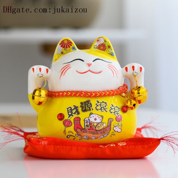 5-дюймовая керамическая япония восемь реальных денег счастливый кот керамический орнамент милый жир счастливый maneki neko piggy bank для до, Black
