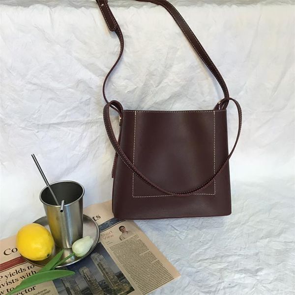 

cross body 2021 arrivals women vintage pu leather bucket shoulder bag large capacity casual messenger handbags