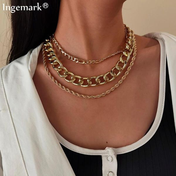

punk layered chain necklace neck chains women vintage exaggerated cuban chunky goth hoop metal necklaces 2021 clavicle jewelry, Silver