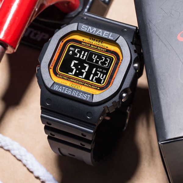 

new smael square ditigal watch boy mens student waterproof luminous fashion trend watch yellow inner black plastic birthday gift a01b7, Slivery;brown