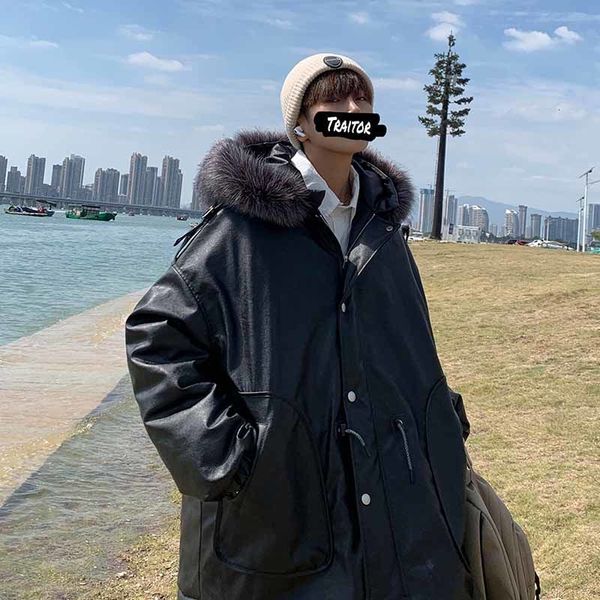 

2021 cotton man-quilted autumn new long style cotton-quilted leather clothing male youth gbnu, Black