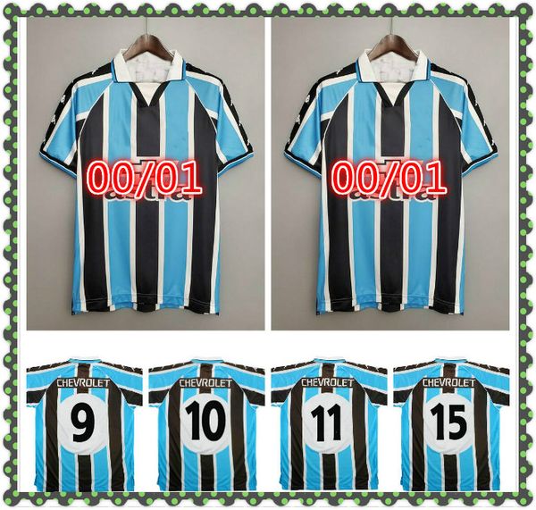 

2000 gremio retro soccer jersey 2001 ronaldinho zinho nene warley gremio alegre home football shirt, Black;yellow