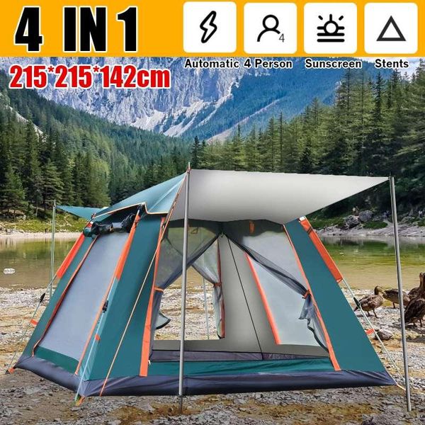 

tents and shelters 6-7 people large tent quick setup family outdoor camping foldable folding two layer backpack sunshade