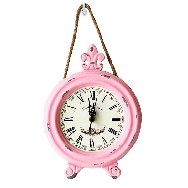 

rustic 8 iich wooden wall mounted round vintage wall clock belt strap hanger retro clock home decro gift