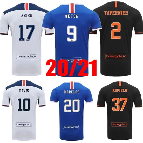 

20 21 glasgow rangers fc third away soccer jerseys 2020 2021 defoe hagi morelos tavernier rangers white football shirts maillot de foot, Black