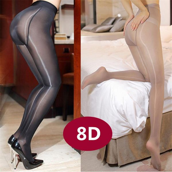 

8d surper oil shine closed crotch womens elastic magical tights glitter anti hook shiny medias 0812, Black;white