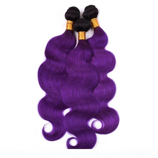 

#1b purple ombre indian human hair weaves body wave black roots purple ombre human hair 3 bundles 2tone ombre hair wefts extensions