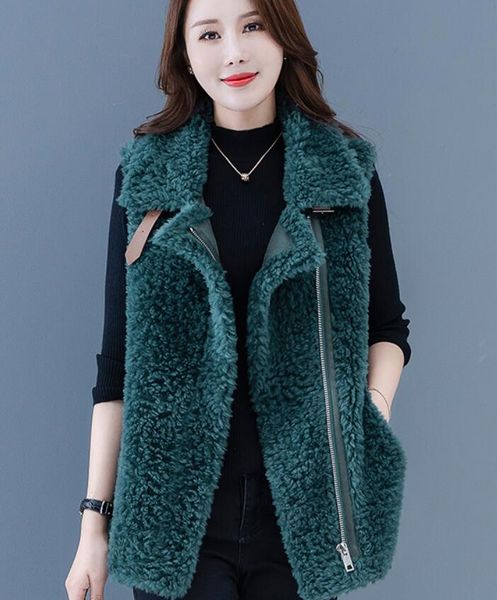 

european and american fur and sheep shearing jacket women's short waistcoat autumn and winter new fur lamb fur coat trend, Black;white