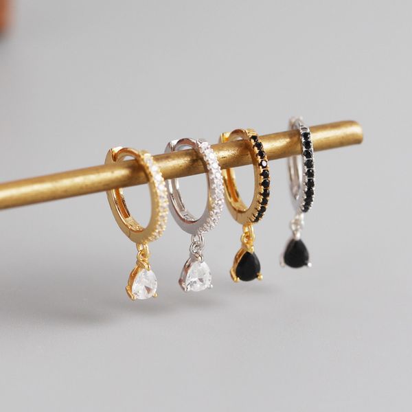 

2021 925 sterling silver rhinestone dangle hoop earring cz drop huggie cartilage earring set for women girls statement jewelry kimter-k29fa