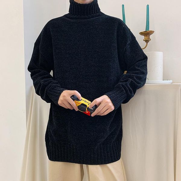 

men's sweaters thick warm sweater men turtleneck loose casual pullovers bottoming shirt autumn winter solid color, White;black