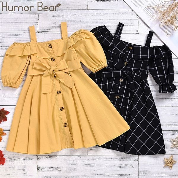 Humor urso moda meninas vestidos algodão tecido tico lenço de manga curta roupa roupa bonito princesa curva elegante crianças vestidos lj200923