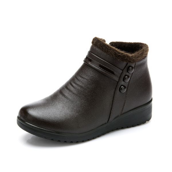 

2021 new winter women leather genuine woman torozelo older plan plus size mother snow boots brown black cotton shoes 4y5e