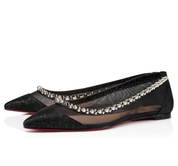 

popular brands galativi spikes ballet flats comfort & soft women red bottom women's ballerinas shoes pointed toe lady walking eu35-43, Black