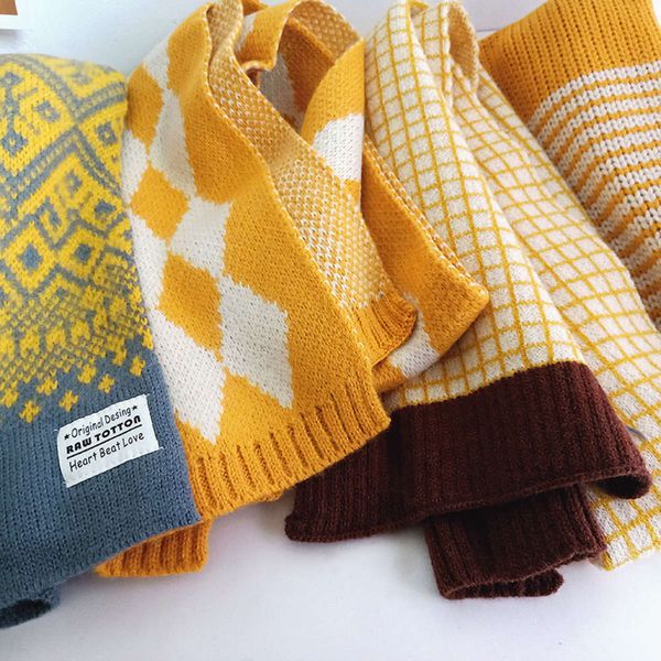 

thickening winter pomelo purple children's woolen yellow warm korean versatile boys' and girls' knitted scarf fashion b7mt, Red;brown