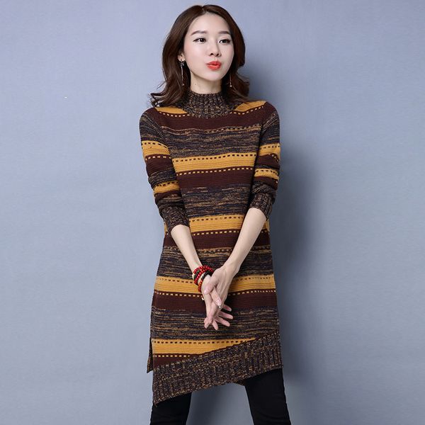 

2021 new autumn winter fashion knitting nightgown high striped turtleneck women's casual pullover wool wxf602 1yzn, White;black