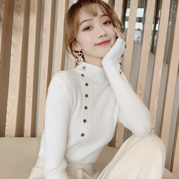 

women's half high neck t-shirt in fall / winter 2019, White;black