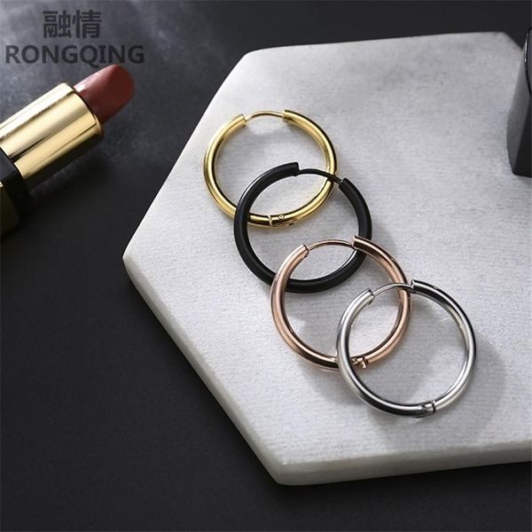 

charm rongqing 10pair/pack wholesale fashion round hoop earrings stainless steel big wives gifts for wome, Golden