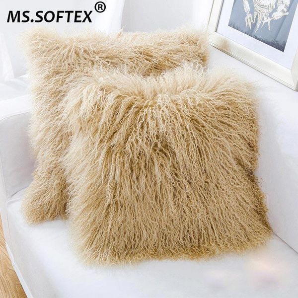 

cushion/decorative pillow ms.softex mongolian lamb fur case real cushion cover natural fluffy