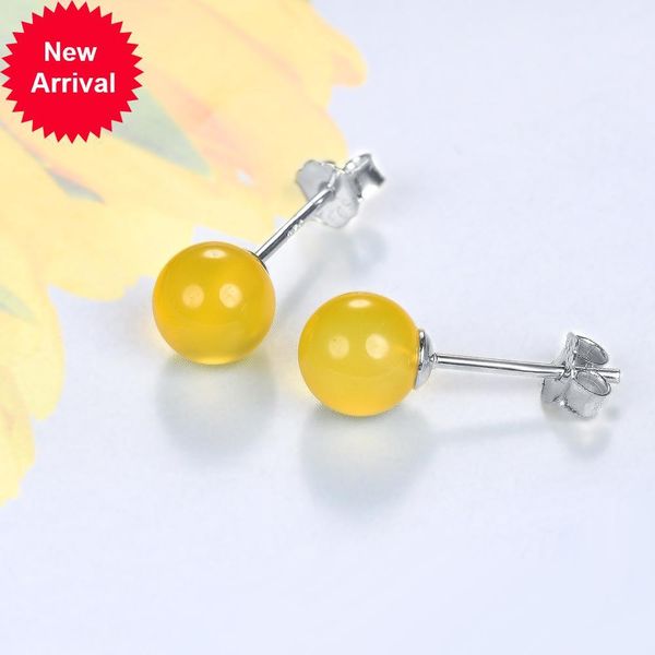 

natural round yellow 6mm 925 silver studs of the bolt prisoner gemstone precious fine jewelry style 2-carat agate women's, Golden;silver