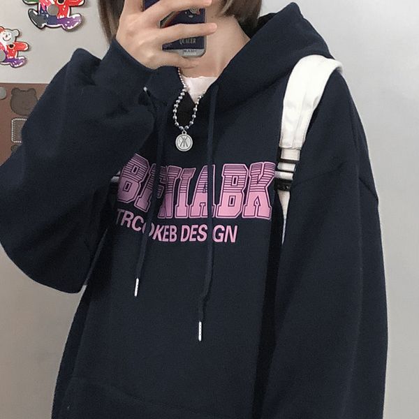 

osweater women's winter ins korean 2020 new plush thickened loose hooded black couple's coat fashion