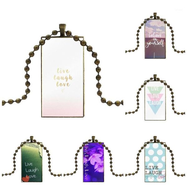 

love laugh live for girls gifts vintage jewelry bronze color glass cabochon choker pendant long rectangle necklace1, Silver