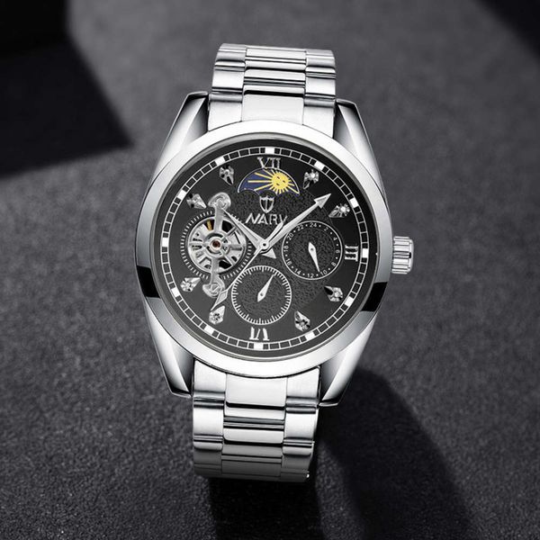

leisure / business nari new men's nary sun moon star hollow out full automatic mechanical watchio3o1yxe, Slivery;brown