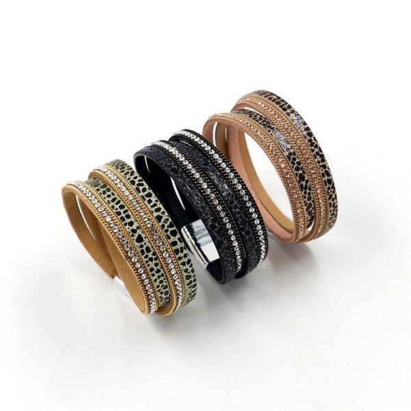 

leather stick-on crystals bracelet women's new fashion chain magnetic buckle multi-layer bracelet 3-color wholesale custom wmtnmc xhlov