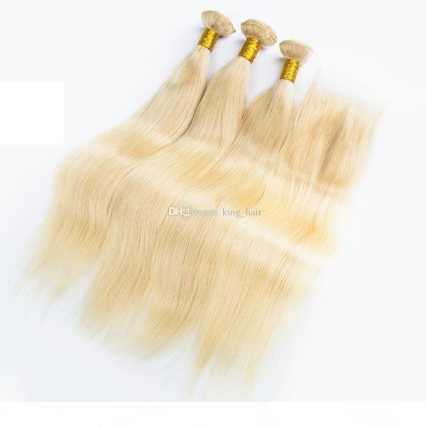 

blench blonde silky straight 3bundles weaves hair with lace closure 4x4 colored 613 straight hair wefts extensions with closure pieces, Black