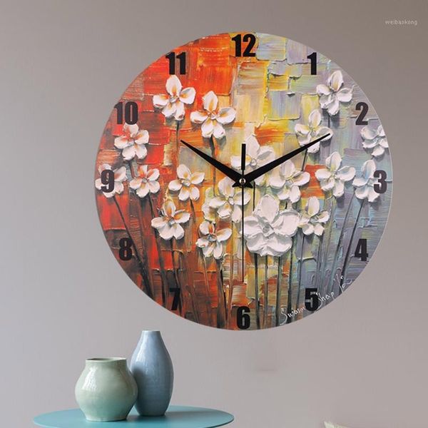 

wall clocks 3d printing clock circular frameless heat transfer flower home decoration oil painting uv1