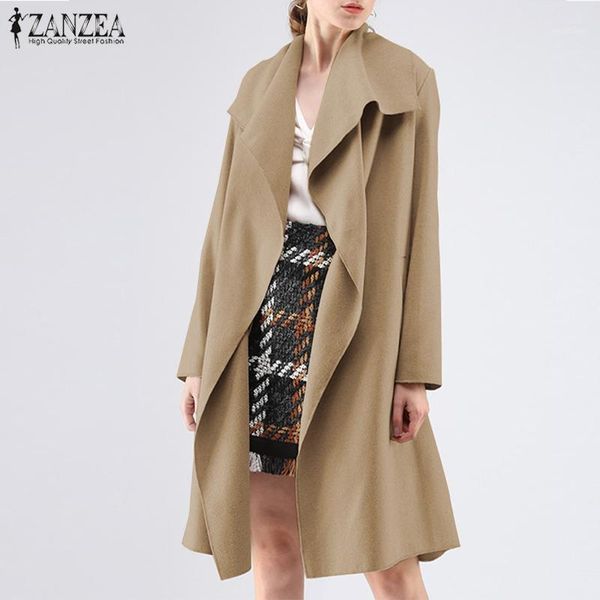 

womens fashion woolen coats female elegant midi outwear casual lapel jackets zanzea spring autumn solid cardigans oversized1, Black;brown
