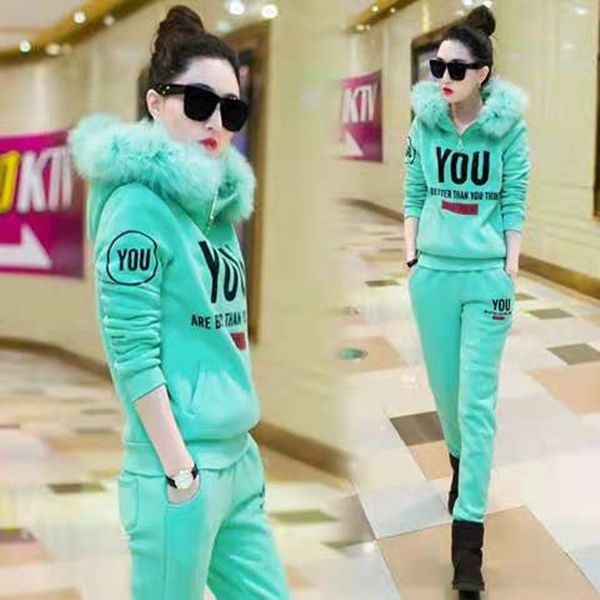 

add velvet and thickening] new autumn and winter wear casual two-piece suit with large size slimming hoodie,ss36, White