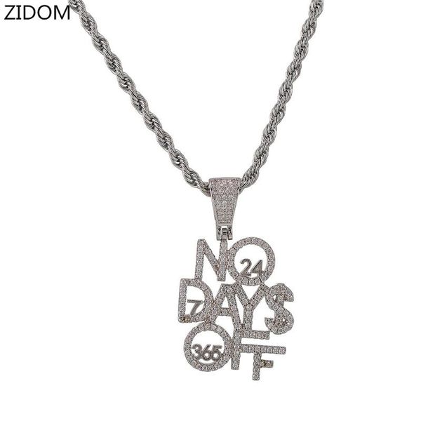 

pendant necklaces men hip hop iced out no days off pave setting cubic zirconia women hiphop letters necklace charm jewelry gifts, Silver