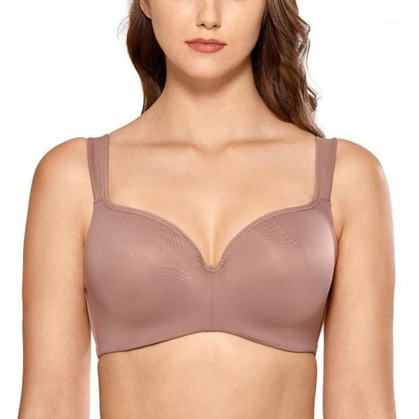

bras women's smooth full coverage lightly padded underwire balconette t-shirt bra plus size1, Red;black