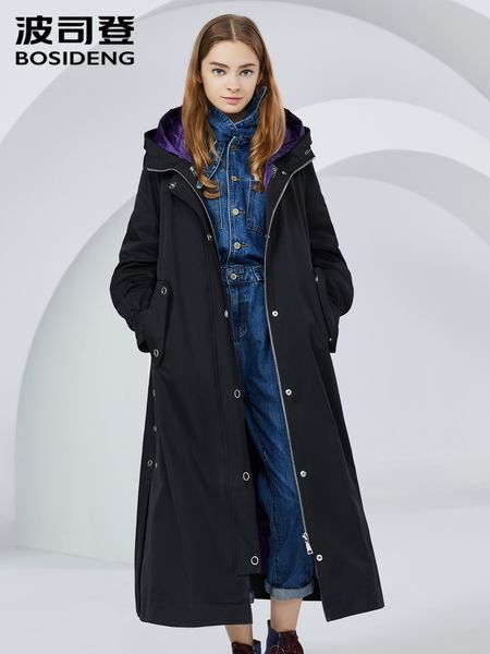

bosideng winter down jacket women's long over-knee length detachable liner windbreaker warm coat trend b80141140 201019, Black