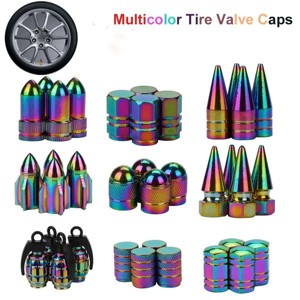 

4pcs wheel stem cap neon lights color aluminum car tire valve caps bullet grenade design car truck air port cover tire rim valve ltpj01