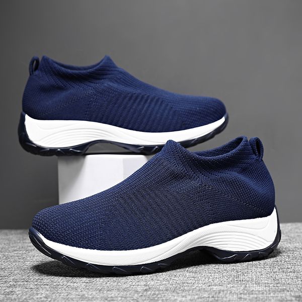 

women tennis shoes breathable height increase sports sneakers female walking sock shoes thick bottom platforms, Black