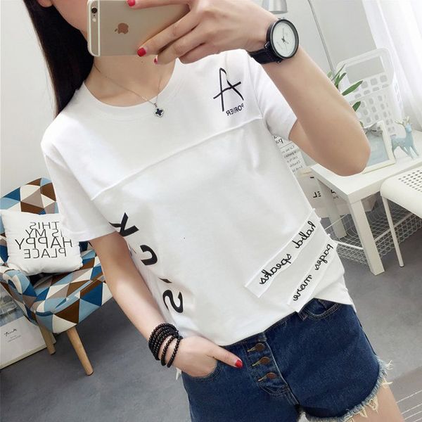 

2433# short sleeve t-shirt female loose student korean version (65 polyester 30 cotton 5 spandex, White;black