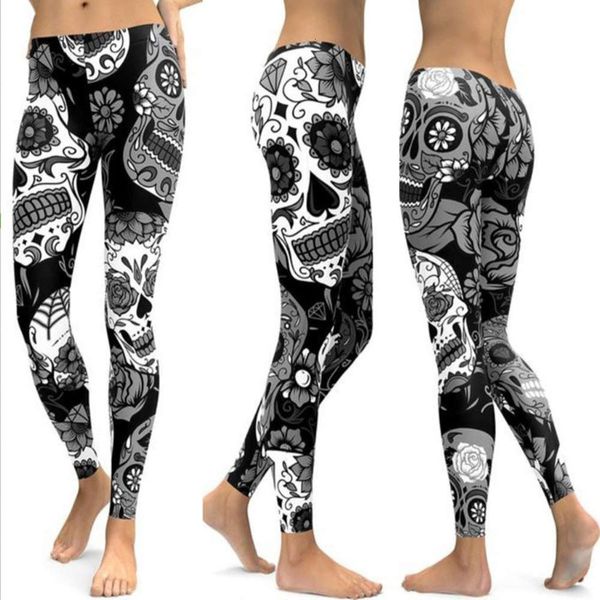 

fashion crystal skull tight yoga pants, Black