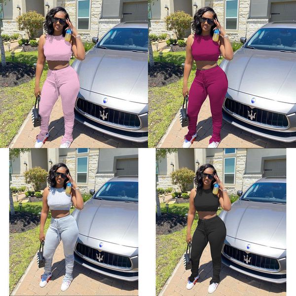 

2021 designers women's solid color tracksuit sleeveless crop bra +pants two piece outfit clothing set causal sports tracksuit h2517, White