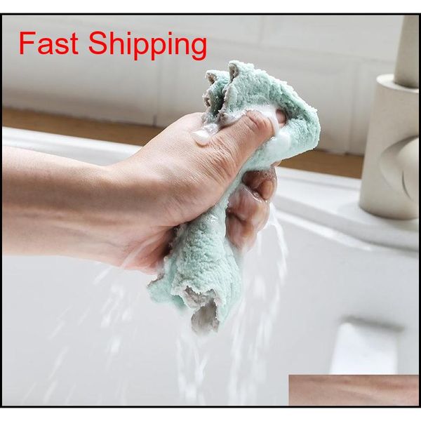 

100pcs double-sided coral fleece absorbent dish cloth washing pot non-stick oil hand towel thickening wipe tablecloth to qylemc wphome