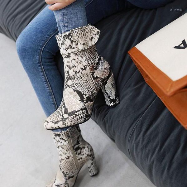 

boots woman flat round toe luxury designer autumn shoes boots-women snake print winter footwear low rubber mid calf1, Black