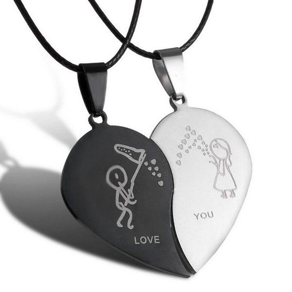 

couple necklace broken heart necklaces & pendants lovers necklace jewelry engrave love you valentine's day gift, Silver
