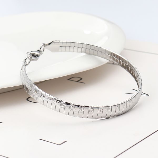 

1pc 304 stainless steel bracelets for men women jewelry silver color rectangle carved pattern party accessories 20.5cm long