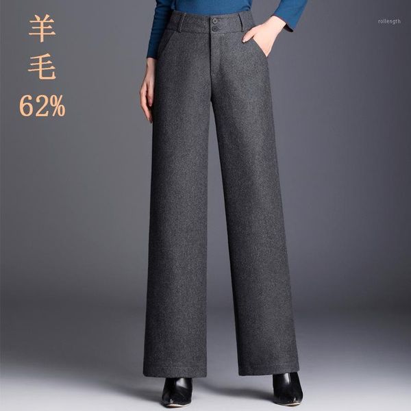 

2020 new autumn winter women pants high waist elegant wool loose office ladies wide leg fashion female casual full length pants1, Black;white